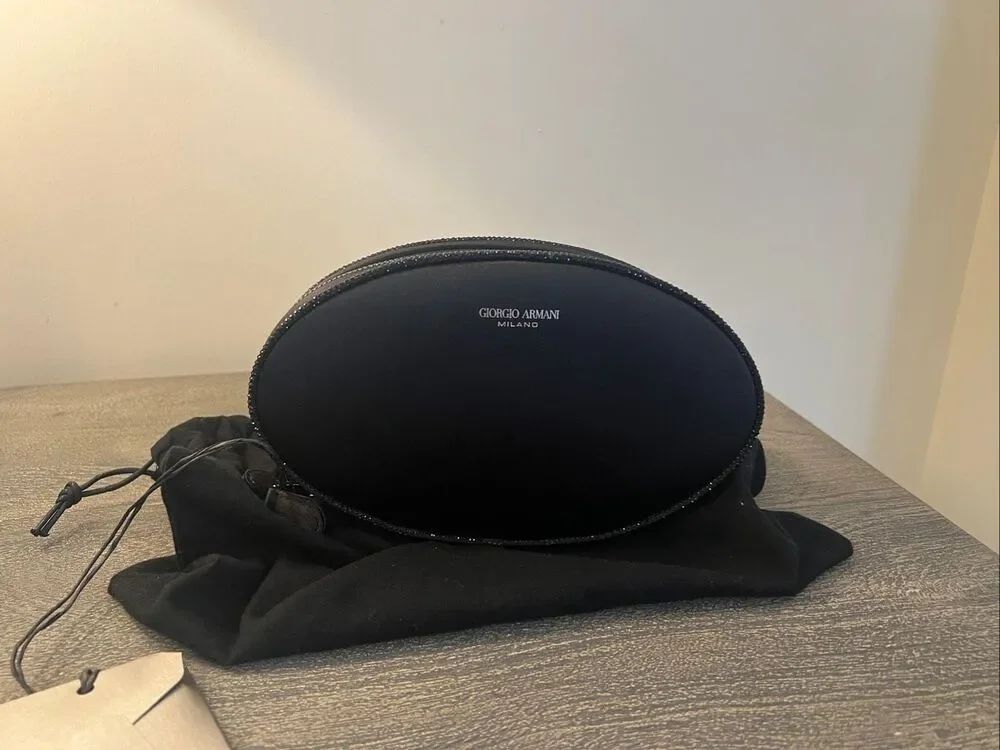 Giorgio Armani Black Satin Crystal Oval Chain Bag Clutch